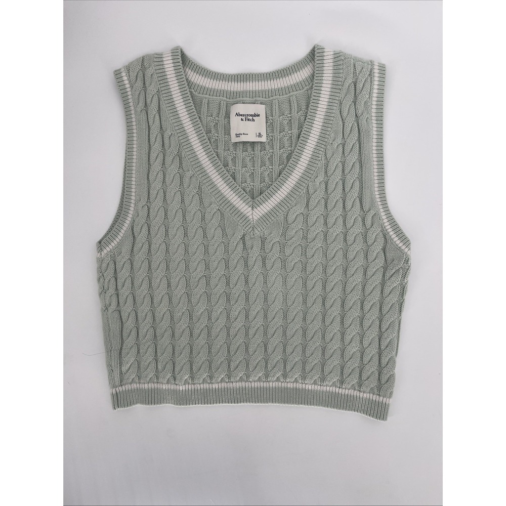 Abercrombie & Fitch Womens Sweater Vest Cable Knit  Academia Preppy Sporty XL‎